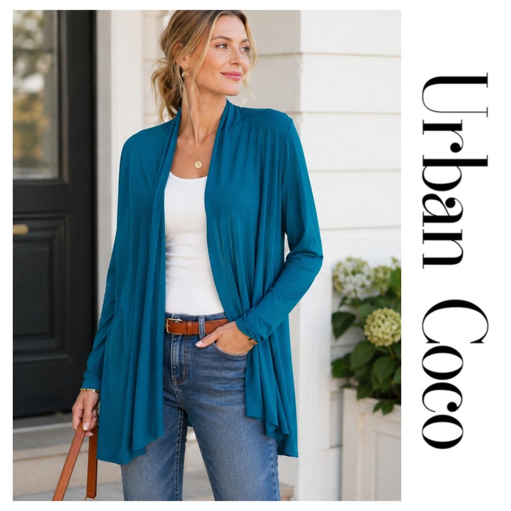 Urban CoCo Teal Lightweight Long Sleeve Open Front High-Low Cardigan Size XL